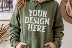 Military Green Gildan 18500 Hoodie Mockup, G18000 Hoodie Mod Product Image 1