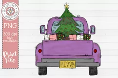 Doodle Truck with Christmas Tree | Purple Christmas Truck Product Image 2