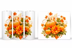 Fall Pumpkin Tumbler Sublimation. Pumpkin Flowers Tumbler Product Image 2