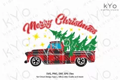 Merry Christmas Plaid Old Vintage Truck svg png dxf files Product Image 1