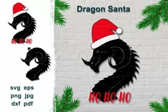 Dragon silhouette svg, Creepy Dragon in Santa hat, ho ho ho Product Image 1