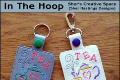 ITH Just Tea Vinyl Key Fob or Bag Tag - Snap Tab Machine Embroidery Product Image 1