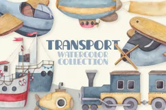 Baby transport watercolor , airplane, submarine, train Product Image 1