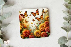 Butterfly &amp; Dahlia Coaster, Floral Square Coaster Sublimatio Product Image 2