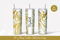 20oz Skinny Tumbler Sublimation Design. Golden Marble v.3 Product Image 1