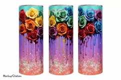 3D Rainbow Dripping Roses Tumbler Wrap PNG | Sublimation Product Image 1
