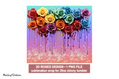 3D Rainbow Dripping Roses Tumbler Wrap PNG | Sublimation Product Image 2