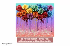 3D Rainbow Dripping Roses Tumbler Wrap PNG | Sublimation Product Image 2