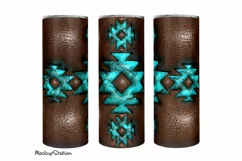 3D Inflated Puffy Western Tumbler Wrap, Puff Turquoise PNG Product Image 1