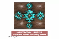 3D Inflated Puffy Western Tumbler Wrap, Puff Turquoise PNG Product Image 2