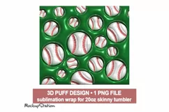 3D Inflated Puffy Baseball Tumbler Wrap PNG | Sublimation Product Image 2