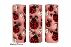 3D Inflated Lady Bug Tumbler Wrap PNG | Pink Puffy Design Product Image 1