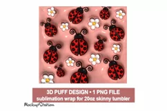 3D Inflated Lady Bug Tumbler Wrap PNG | Pink Puffy Design Product Image 2