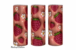 3D Inflated Puff Strawberry Tumbler Wrap PNG | Puffy Pink Product Image 1