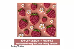 3D Inflated Puff Strawberry Tumbler Wrap PNG | Puffy Pink Product Image 2