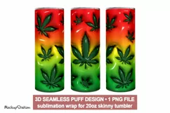 3D Inflated Weed Leaf Tumbler Wrap PNG | Puffy Marihuana Product Image 1