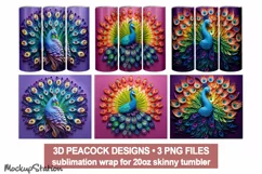 Peacock 3D Tumbler Wrap | Bird 3D Sublimation PNG Designs Product Image 1