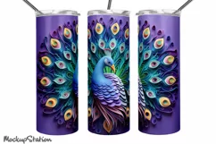 Peacock 3D Tumbler Wrap | Bird 3D Sublimation PNG Designs Product Image 2
