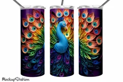 Peacock 3D Tumbler Wrap | Bird 3D Sublimation PNG Designs Product Image 4
