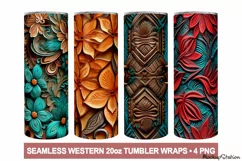 3D Western Tumbler Wrap| Vintage Tooled Leather PNG Design Product Image 1