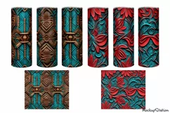 3D Western Tumbler Wrap| Vintage Tooled Leather PNG Design Product Image 2