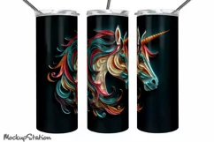 Unicorn 3D Tumbler Wrap PNG| Neon Rainbow Sublimate Product Image 3