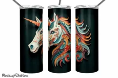 Unicorn 3D Tumbler Wrap PNG| Neon Rainbow Sublimate Product Image 4