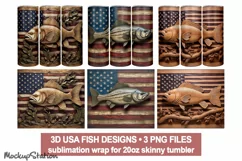 3D Fish Tumbler Wrap PNG| 3D for Patriotic Fisherman Product Image 1