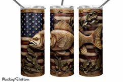3D Fish Tumbler Wrap PNG| 3D for Patriotic Fisherman Product Image 2