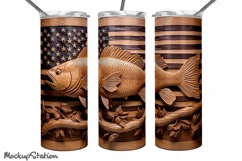 3D Fish Tumbler Wrap PNG| 3D for Patriotic Fisherman Product Image 4