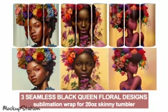 Black Women Tumbler Wrap PNG | Cute Melanin Queen Design Product Image 1