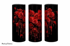 3D Dripping Red Roses Tumbler Wrap PNG | Gothic Sublimation Product Image 1