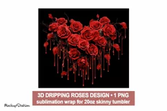 3D Dripping Red Roses Tumbler Wrap PNG | Gothic Sublimation Product Image 2