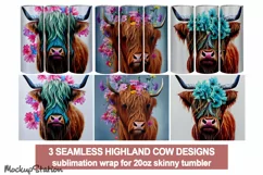 Highland Cow Tumbler Wrap PNG | Seamless Sublimation Product Image 1