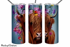 Highland Cow Tumbler Wrap PNG | Seamless Sublimation Product Image 3