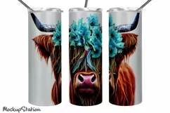 Highland Cow Tumbler Wrap PNG | Seamless Sublimation Product Image 2
