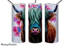 Highland Cow Tumbler Wrap PNG | Seamless Sublimation Product Image 4