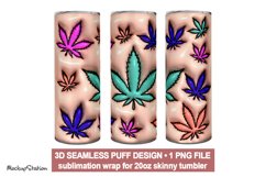 3D Inflated Puffy Weed Leaf Tumbler Wrap PNG | Cannabis Product Image 1