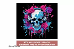 Skull Tumbler Wrap PNG | Neon Gothic Sublimation 20oz Product Image 2