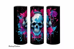Skull Tumbler Wrap PNG | Neon Gothic Sublimation 20oz Product Image 1