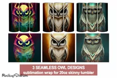 Owl Tumbler Wrap PNG | Seamless Sublimation for 20oz Product Image 1