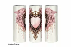 Romantic Love Tumbler Wrap for 20oz | Pink Heart and Wings Product Image 1