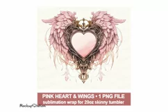 Romantic Love Tumbler Wrap for 20oz | Pink Heart and Wings Product Image 2