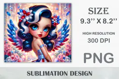 Retro patriotic girl with American flag colors and angel wings for 20 oz sublimation tumbler
