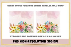 Flowers Watercolor 20 oz Skinny Tumbler Sublimation Wrap Product Image 2
