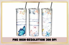 Butterfly Flowers Sublimation 20oz Skinny Tumbler Wrap Product Image 1