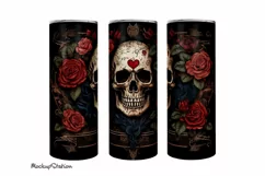 Skull and Roses Tumbler Wrap PNG | Gothic Sublimation 20oz Product Image 1