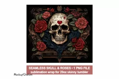 Skull and Roses Tumbler Wrap PNG | Gothic Sublimation 20oz Product Image 2
