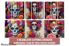 Sugar Skull Tumbler Wrap PNG | La Catrina Designs Product Image 1