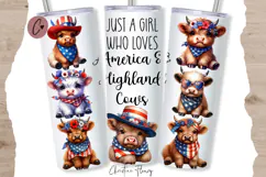 Just A Girl Who Loves America & Highland Cows Tumbler Wrap Product Image 1